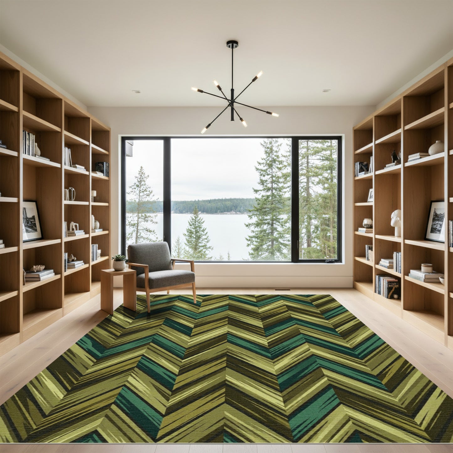 Earthy Green Chevron Brushstroke Rug