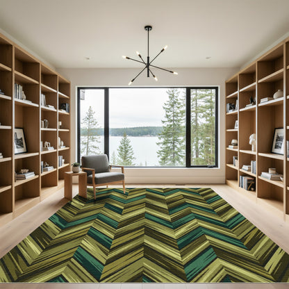 Earthy Green Chevron Brushstroke Rug