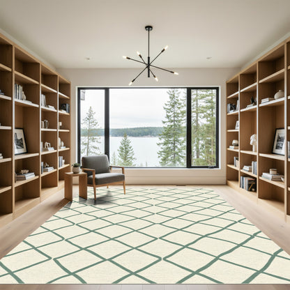 Cream And Teal Diamond Chain Rug