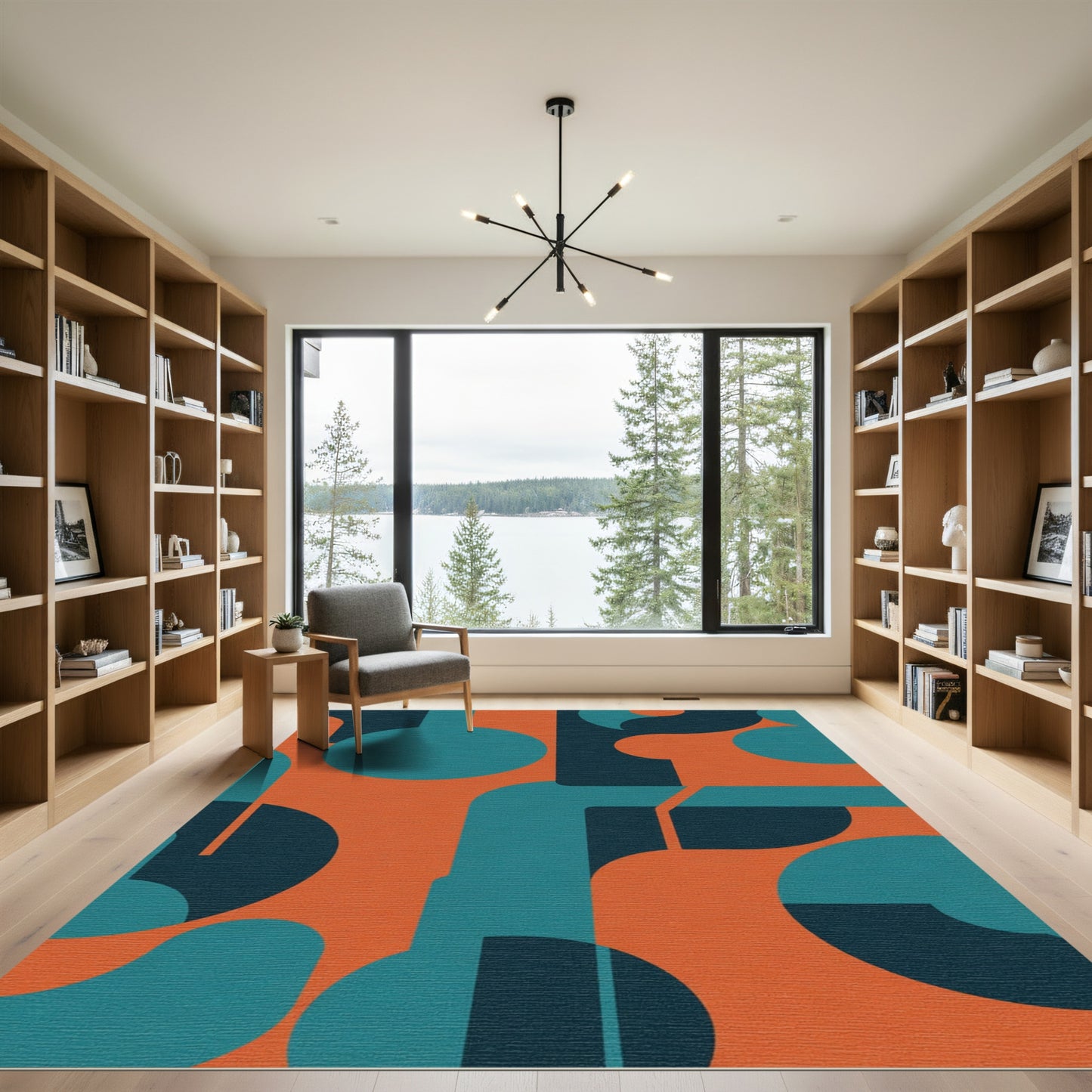 Orange Teal Abstract Geometric Shapes Rug
