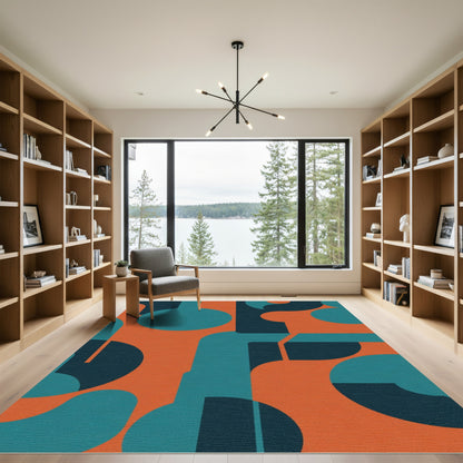 Orange Teal Abstract Geometric Shapes Rug