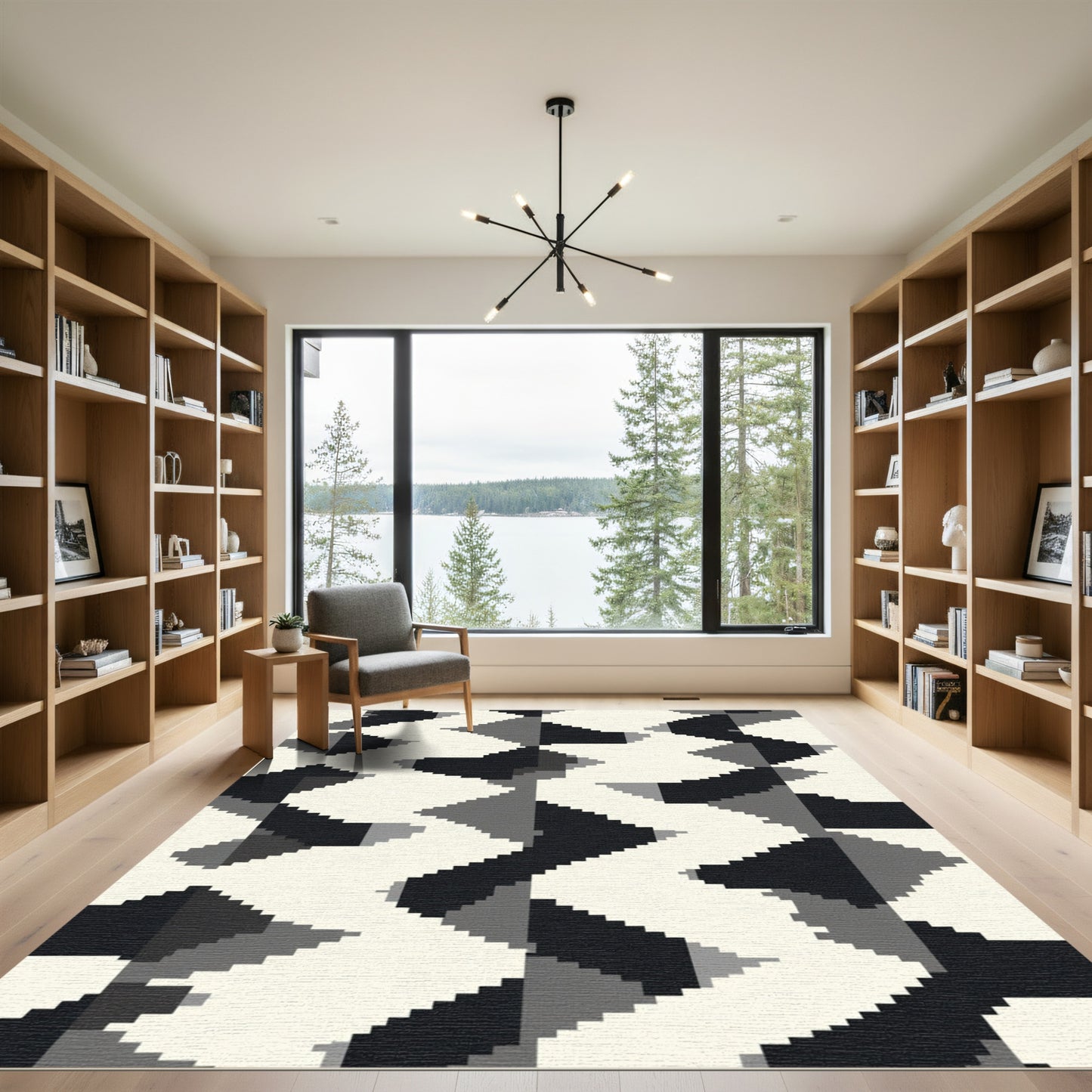 Geometric Zigzag Monochrome Pixel Rug