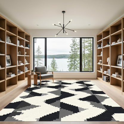 Geometric Zigzag Monochrome Pixel Rug