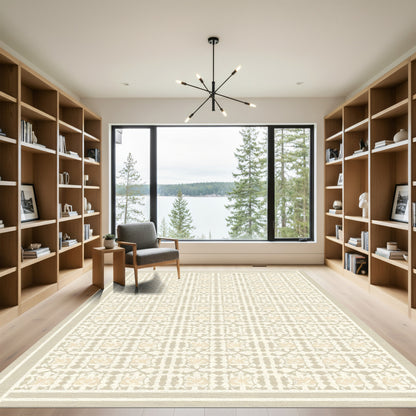 Light Tan Geometric Floral Lattice Rug