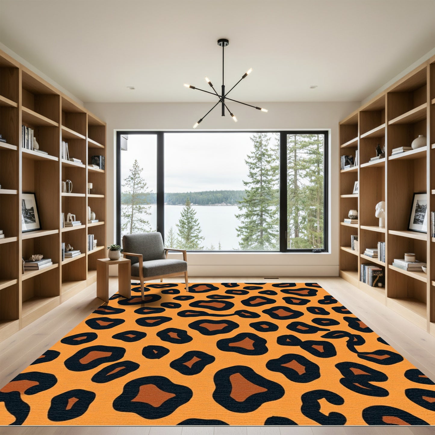 Bold Orange Black Spotted Leopard Rug