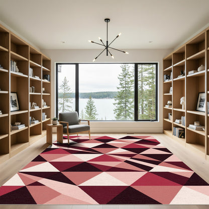 Geometric Burgundy Pink Abstract Triangle Rug