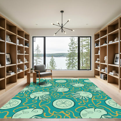 Teal Orange Swirl Citrus Botanical Rug