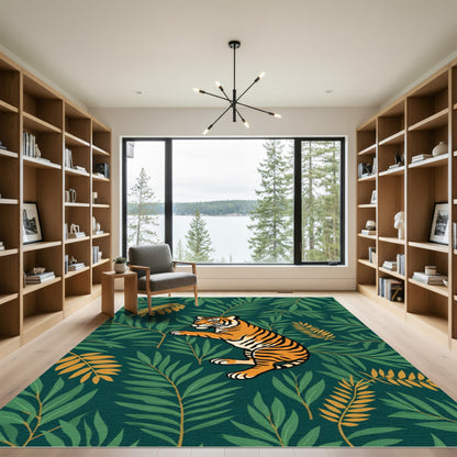 Bold Tiger Jungle Foliage Rug