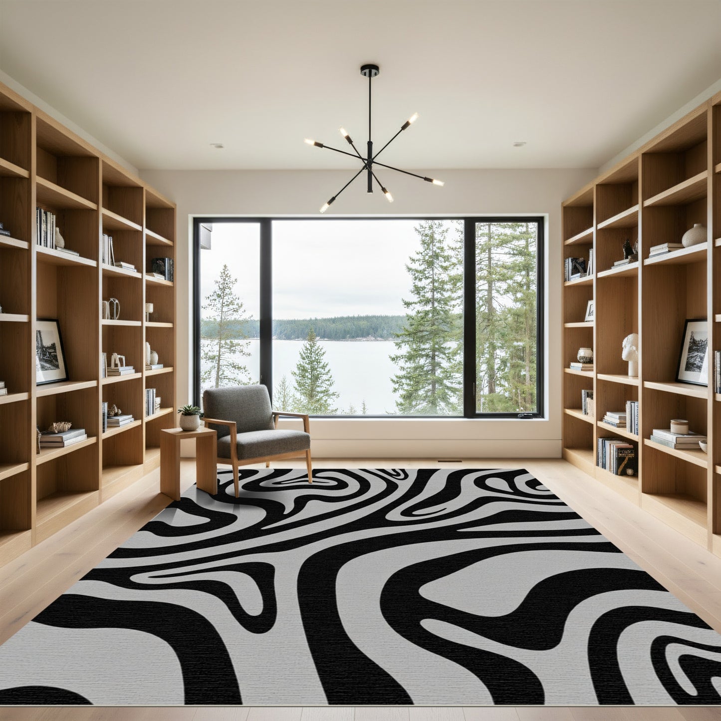 Black Gray Abstract Swirl Rug