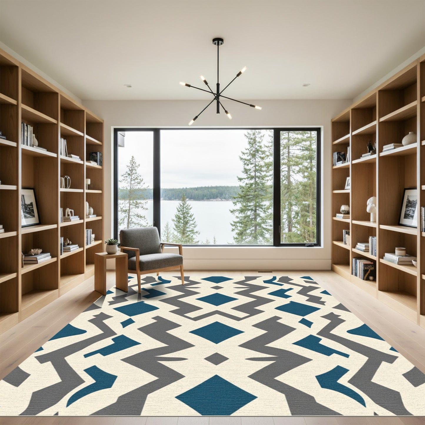 Bold Teal Cream Geometric Diamonds Rug