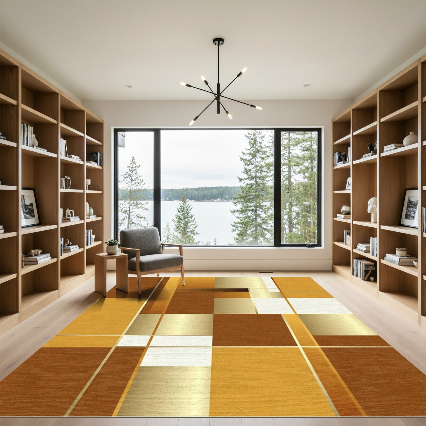 Modern Golden Brown Geometric Abstract Rug