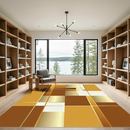 Modern Golden Brown Geometric Abstract Rug
