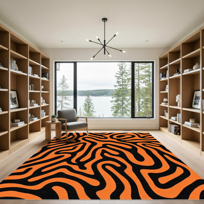Bold Orange Black Wavy Lines Rug