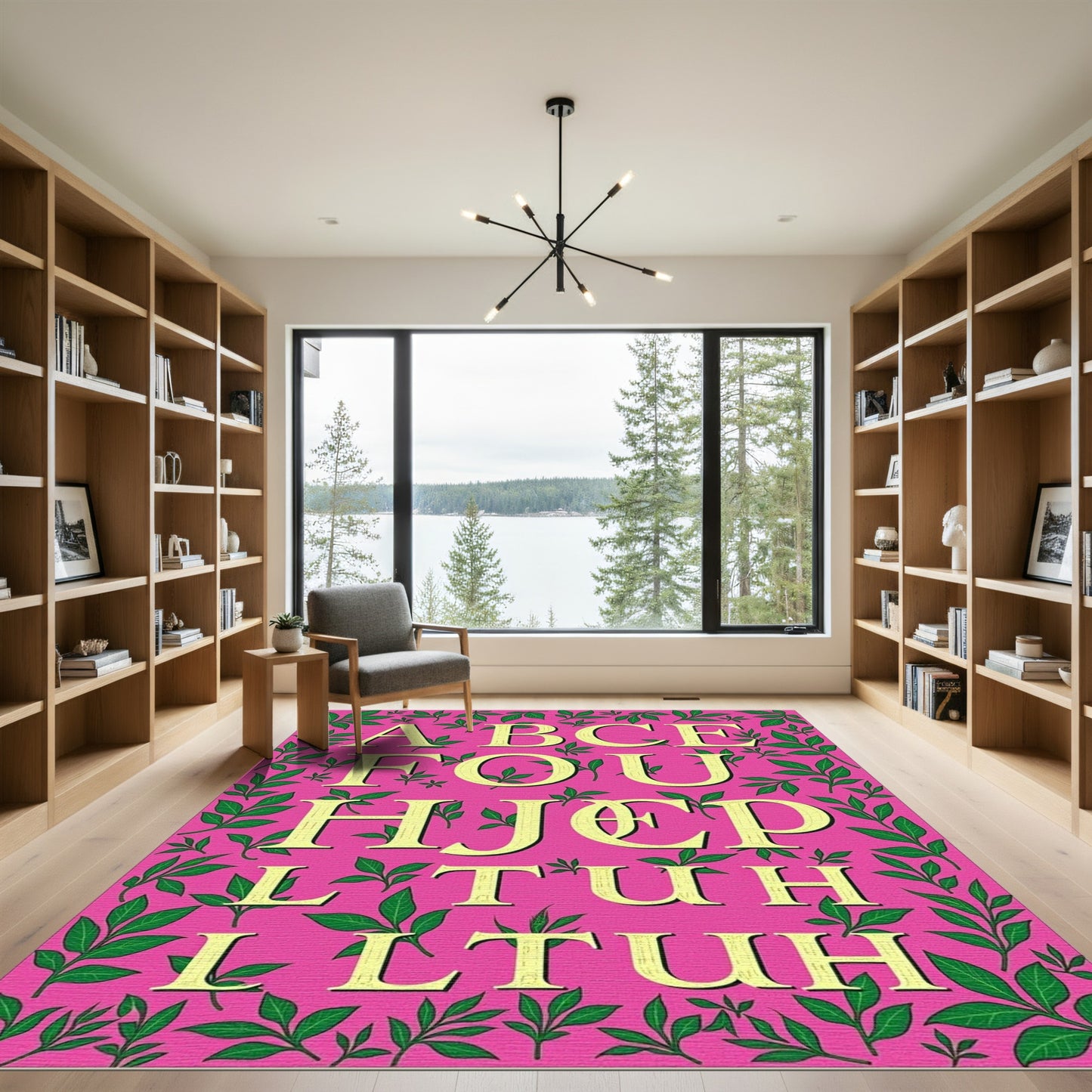Pink Yellow Floral Alphabet Border Rug