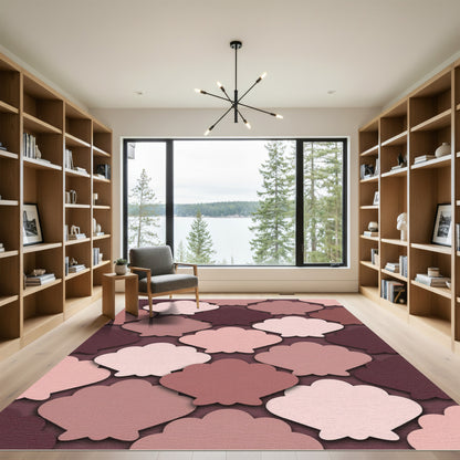 Blush Mauve Scalloped Shell Geometric Rug