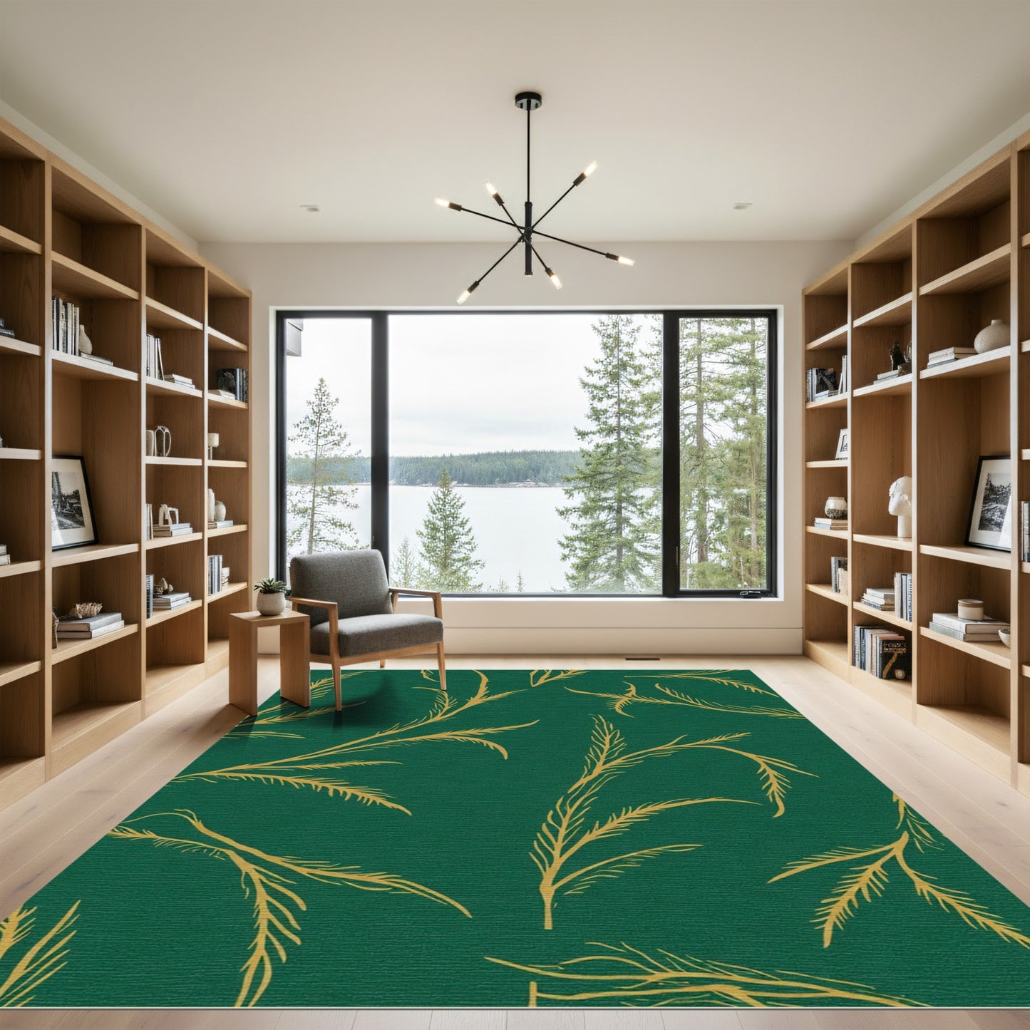 Emerald Green Gold Reeds Rug