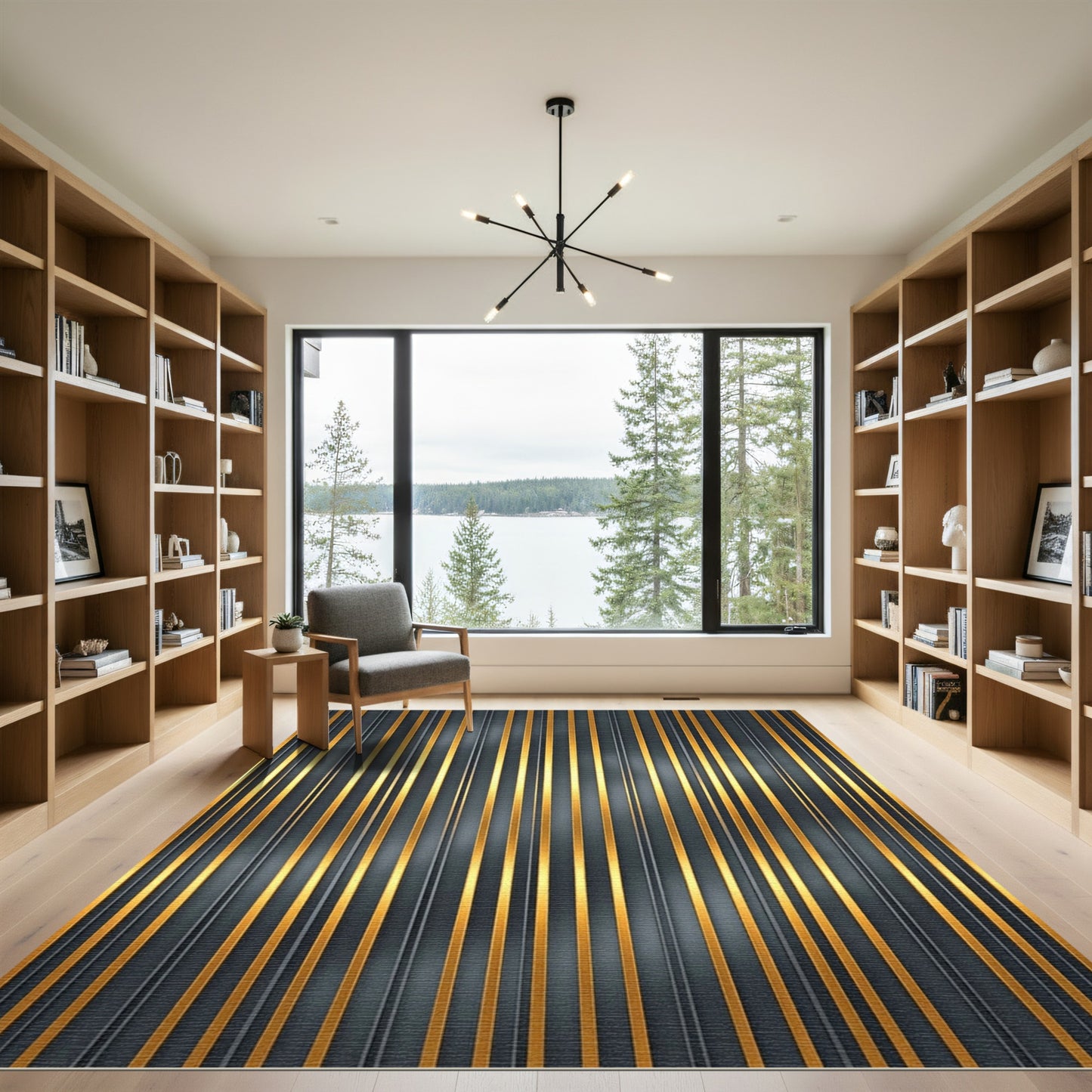 Dark Gray Gold Vertical Stripe Rug