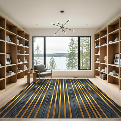 Dark Gray Gold Vertical Stripe Rug