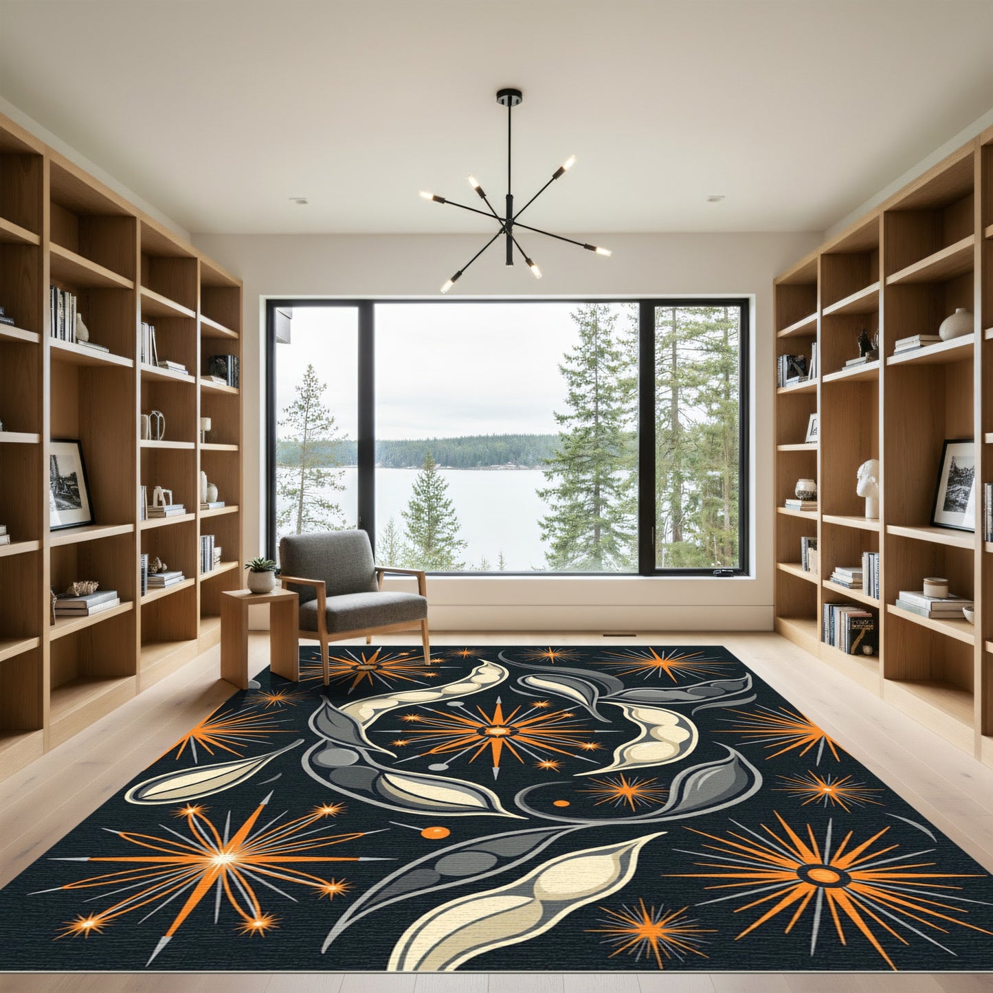 Midcentury Orange Starburst Pea Pod Rug