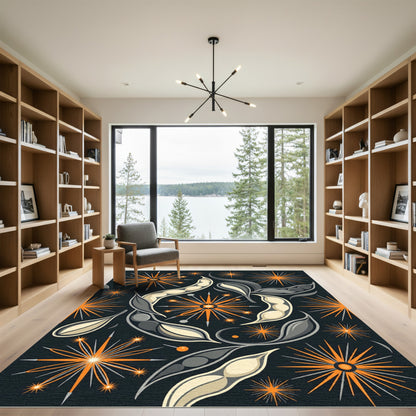 Midcentury Orange Starburst Pea Pod Rug