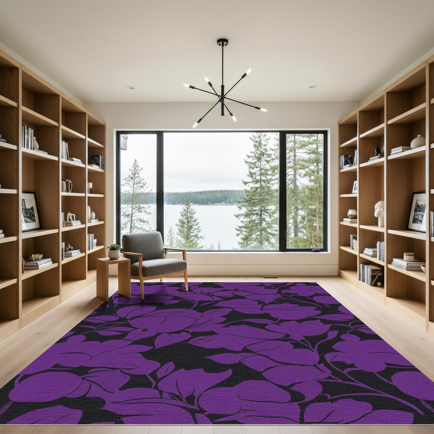 Vibrant Purple Floral Silhouette Rug
