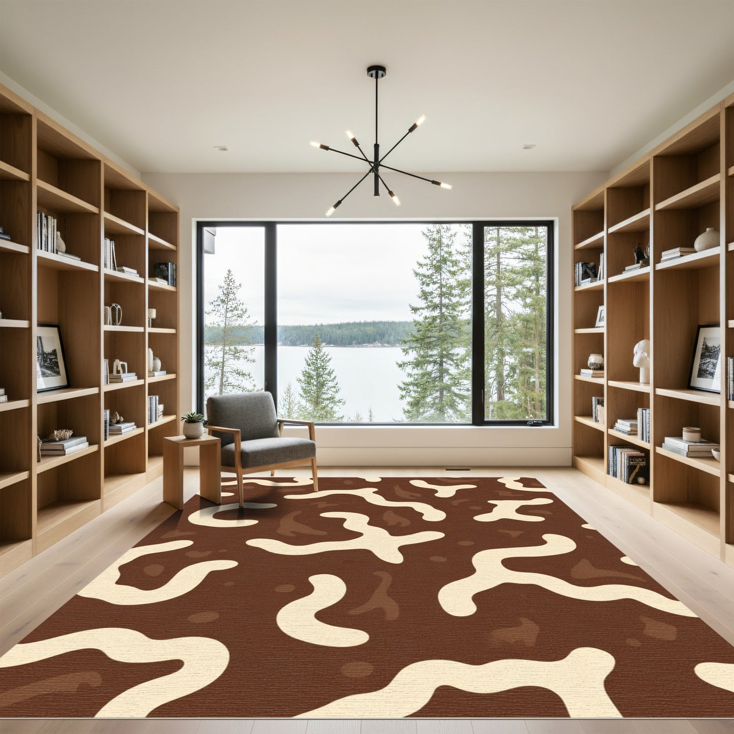 Brown Cream Swirl Abstract Organic Rug
