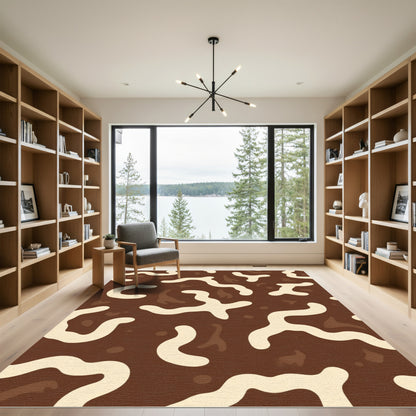 Brown Cream Swirl Abstract Organic Rug