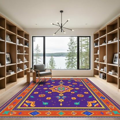 Vibrant Purple Ethnic Geometric Star Rug
