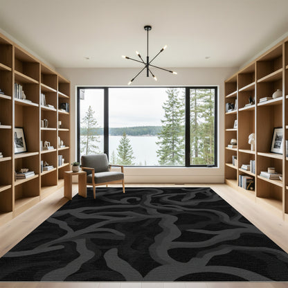 Dark Gray Organic Swirl Abstraction Rug