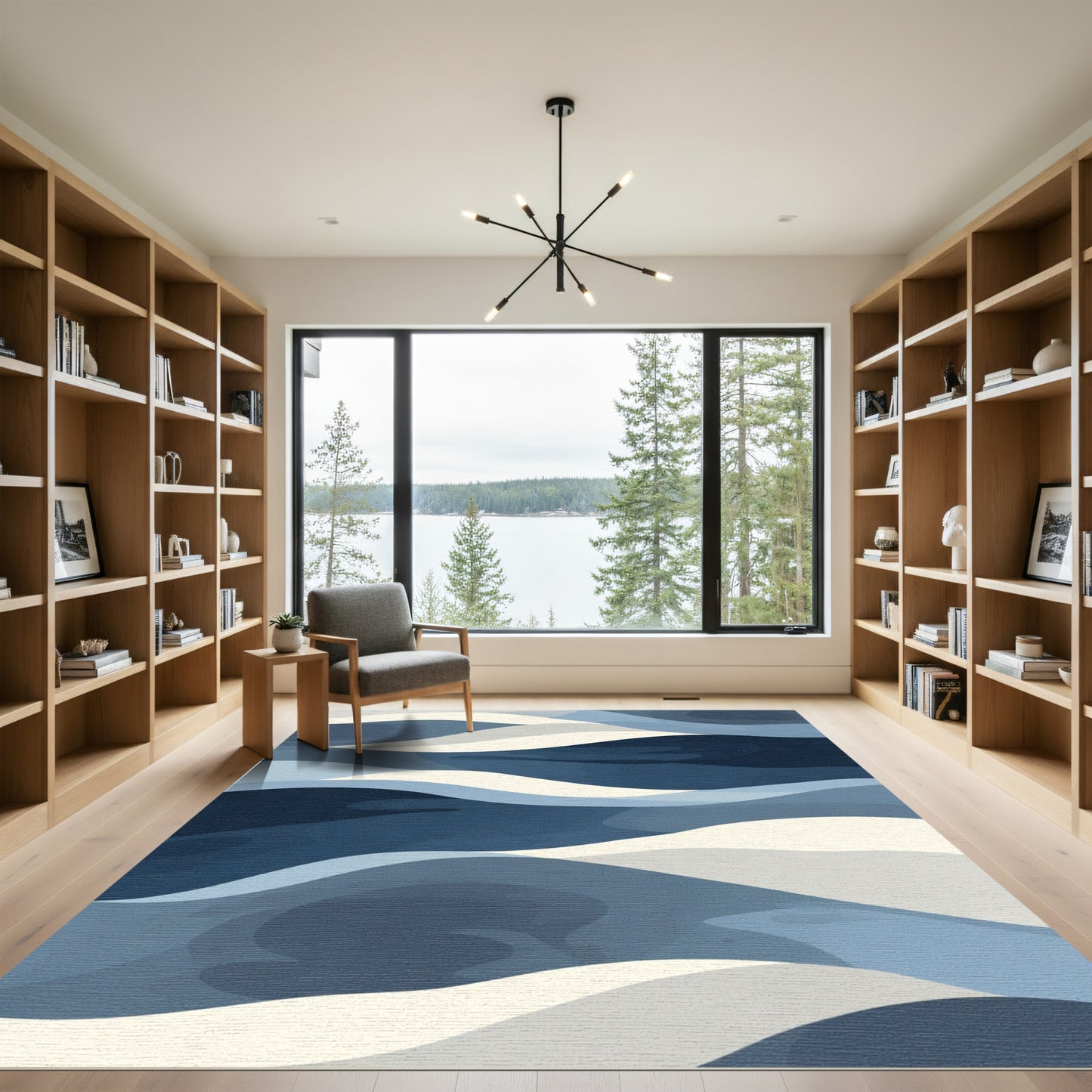 Abstract Blue Wave Layers Rug