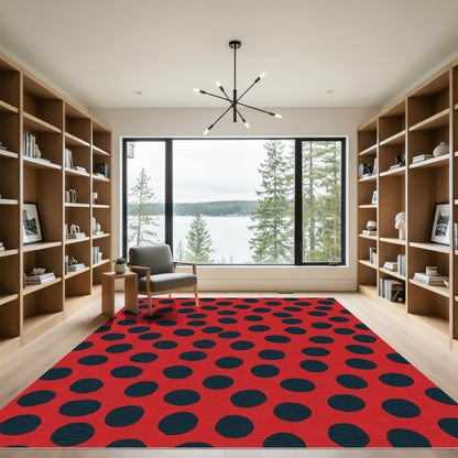 Red Polka Dot Contemporary Round Rug
