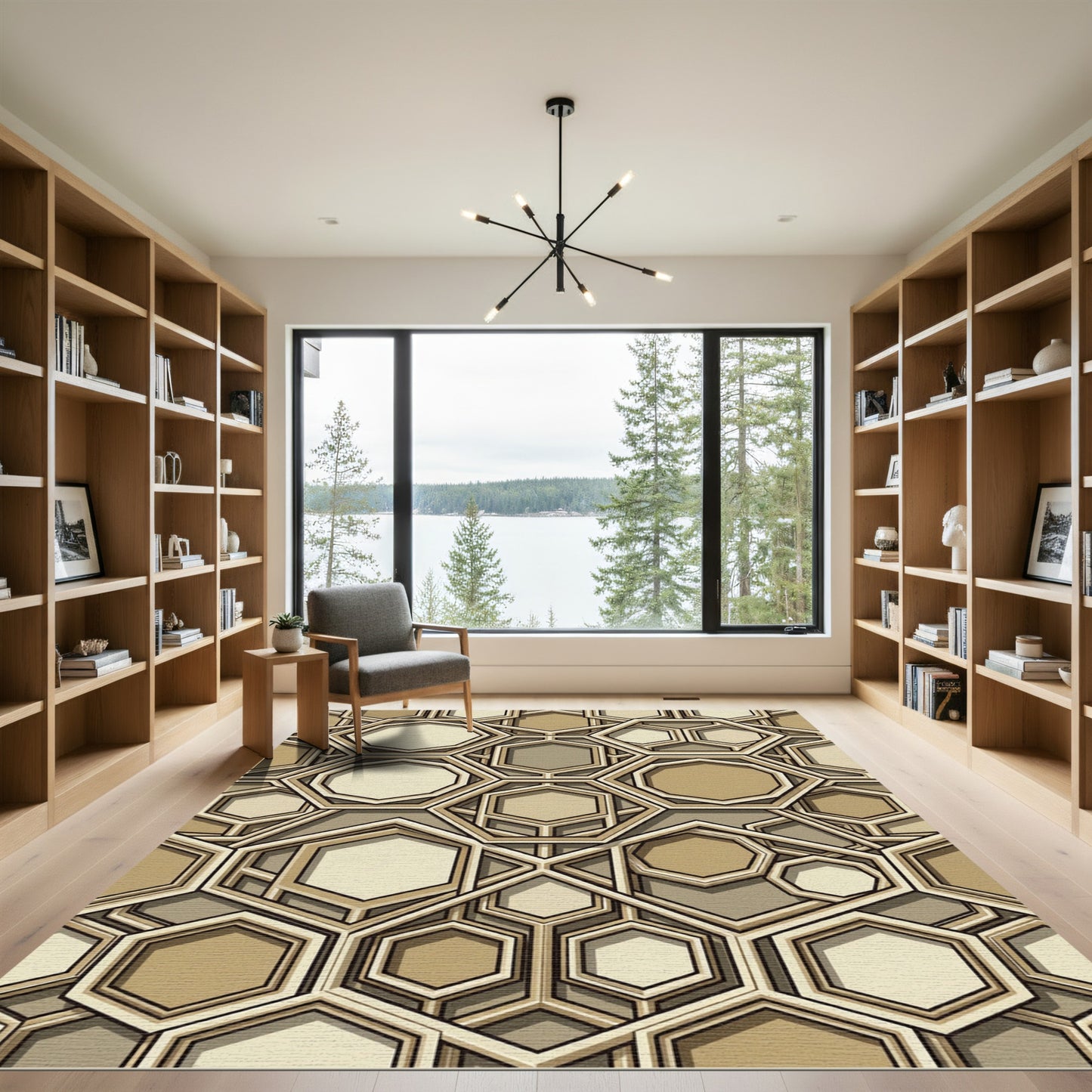 Beige Geometric Hexagon Earth Tone Lattice Rug