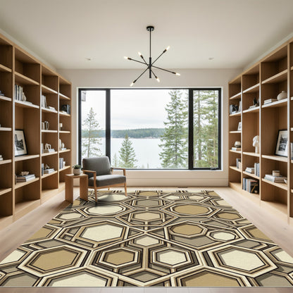 Beige Geometric Hexagon Earth Tone Lattice Rug