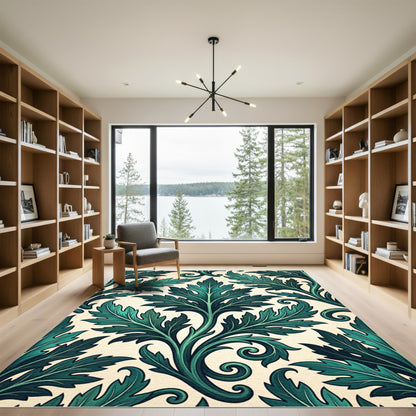 Dark Emerald Acanthus Leaf Botanical Rug