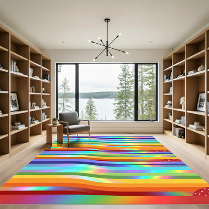 Rainbow Iridescent Wave Stripe Rug