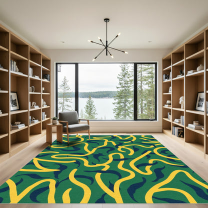 Yellow Blue Leafy Swirl Rug