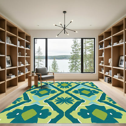 Emerald Teal Floral Diamond Arrangement Rug