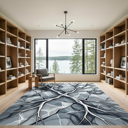 Modern Monochrome Abstract Branching Fractal Rug