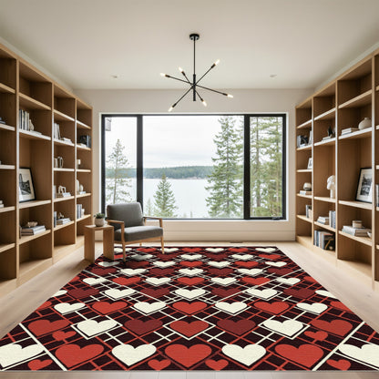 Red and Cream Geometric Heart Lattice Rug