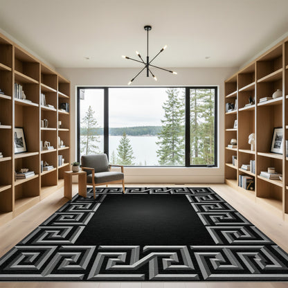 Geometric Gray Maze Frame Rug
