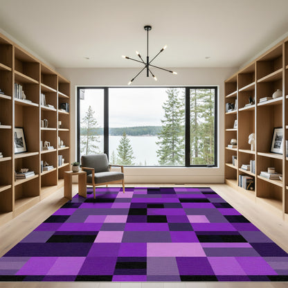 Modern Purple Geometric Blocks Rug