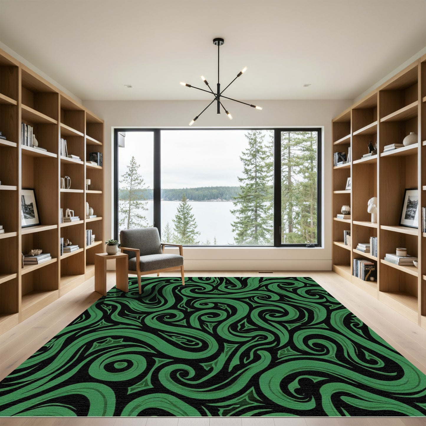 Deep Green Swirling Abstract Rug