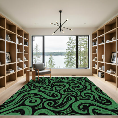 Deep Green Swirling Abstract Rug