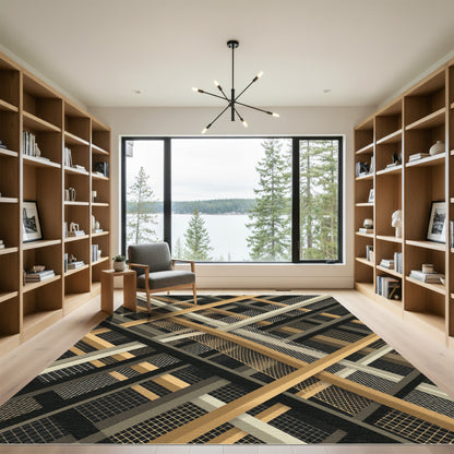 Gold Beige Gray Intersecting Lines Rug