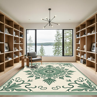 Sage Green Floral Medallion Arrangement Rug