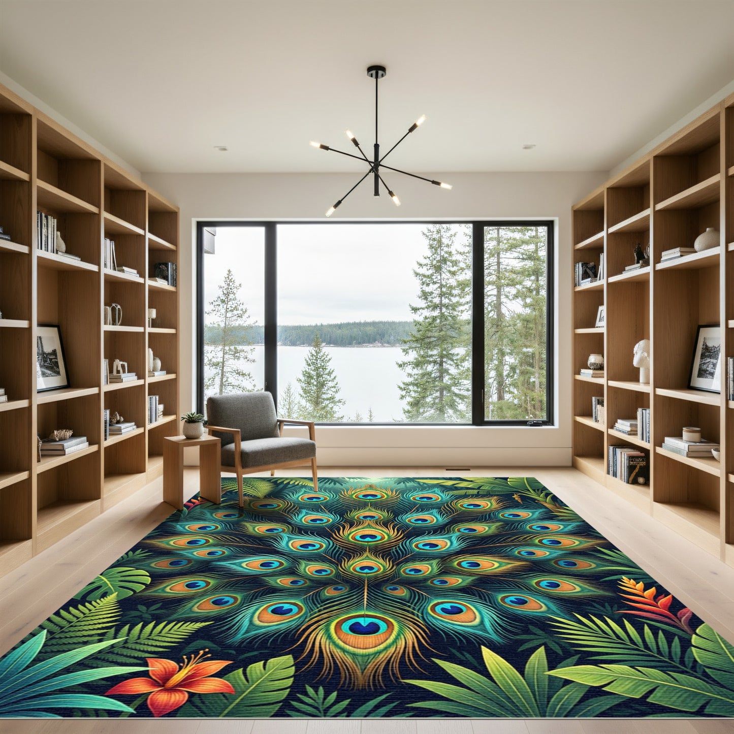 Vibrant Teal Peacock Feather Radiance Rug