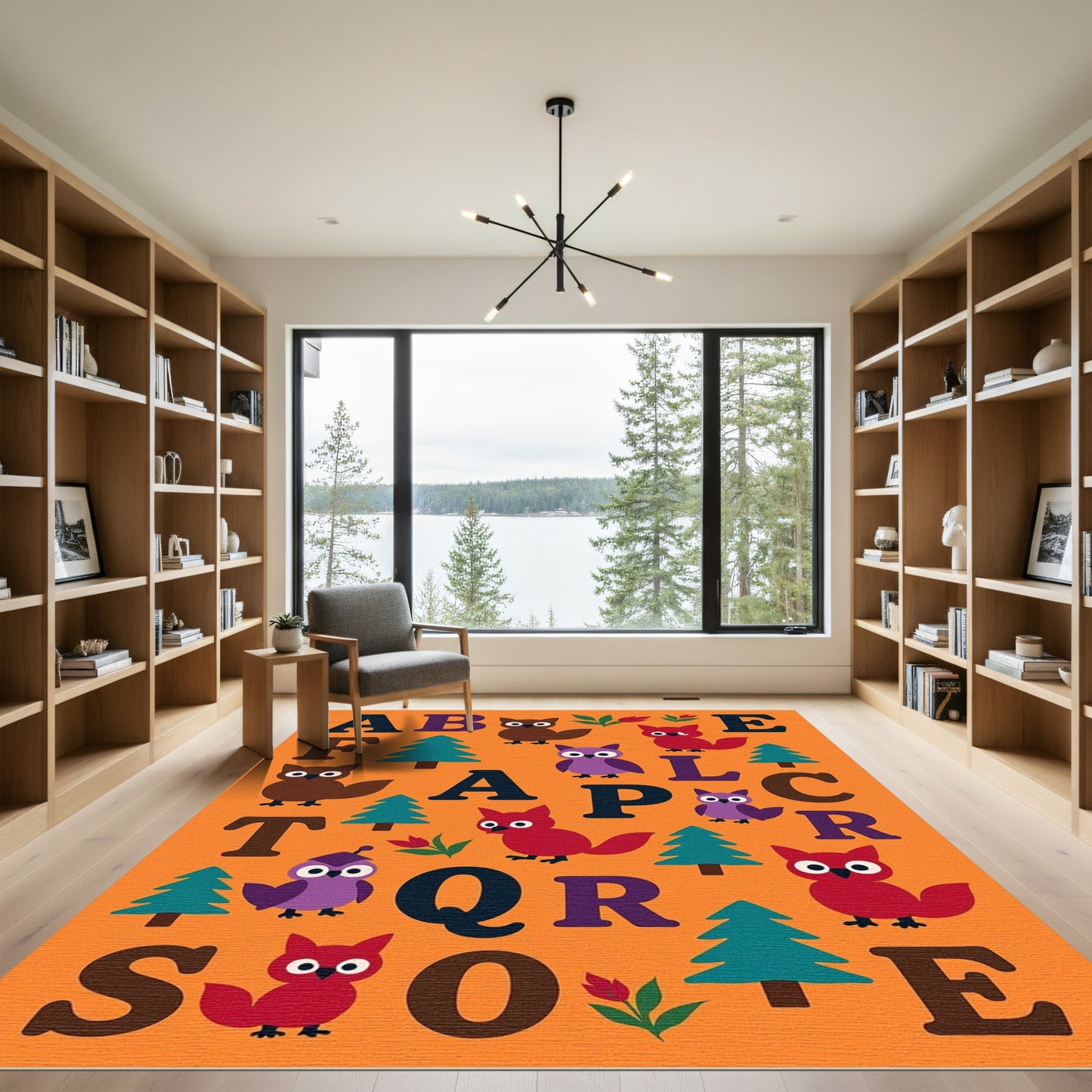 Whimsical Owl Alphabet Tree Scene Rug