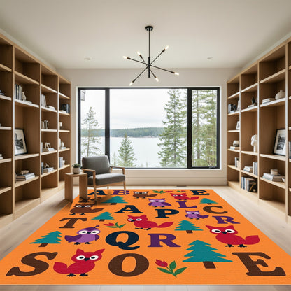 Whimsical Owl Alphabet Tree Scene Rug