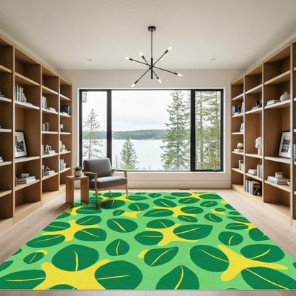 Green Yellow Leafy Tropical Medley Rug