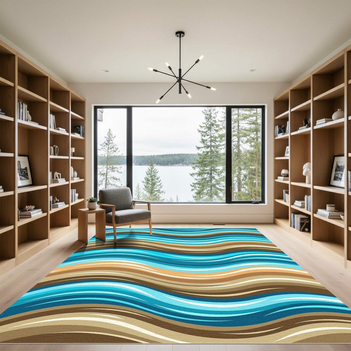 Oceanic Aqua Brown Swirl Wave Rug